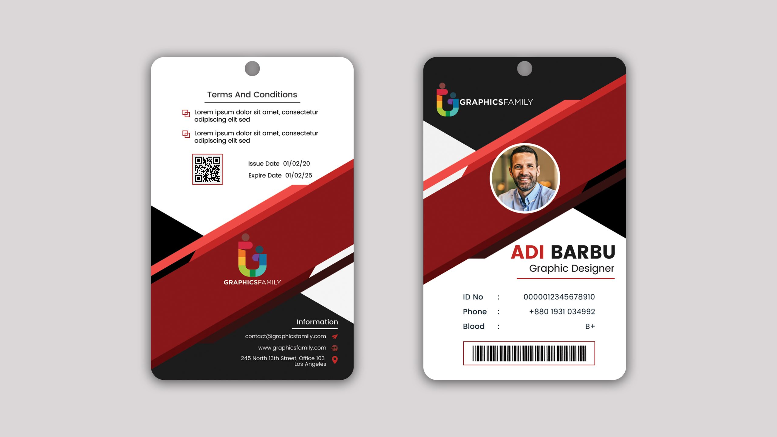 Red Employee Id Card Design Template