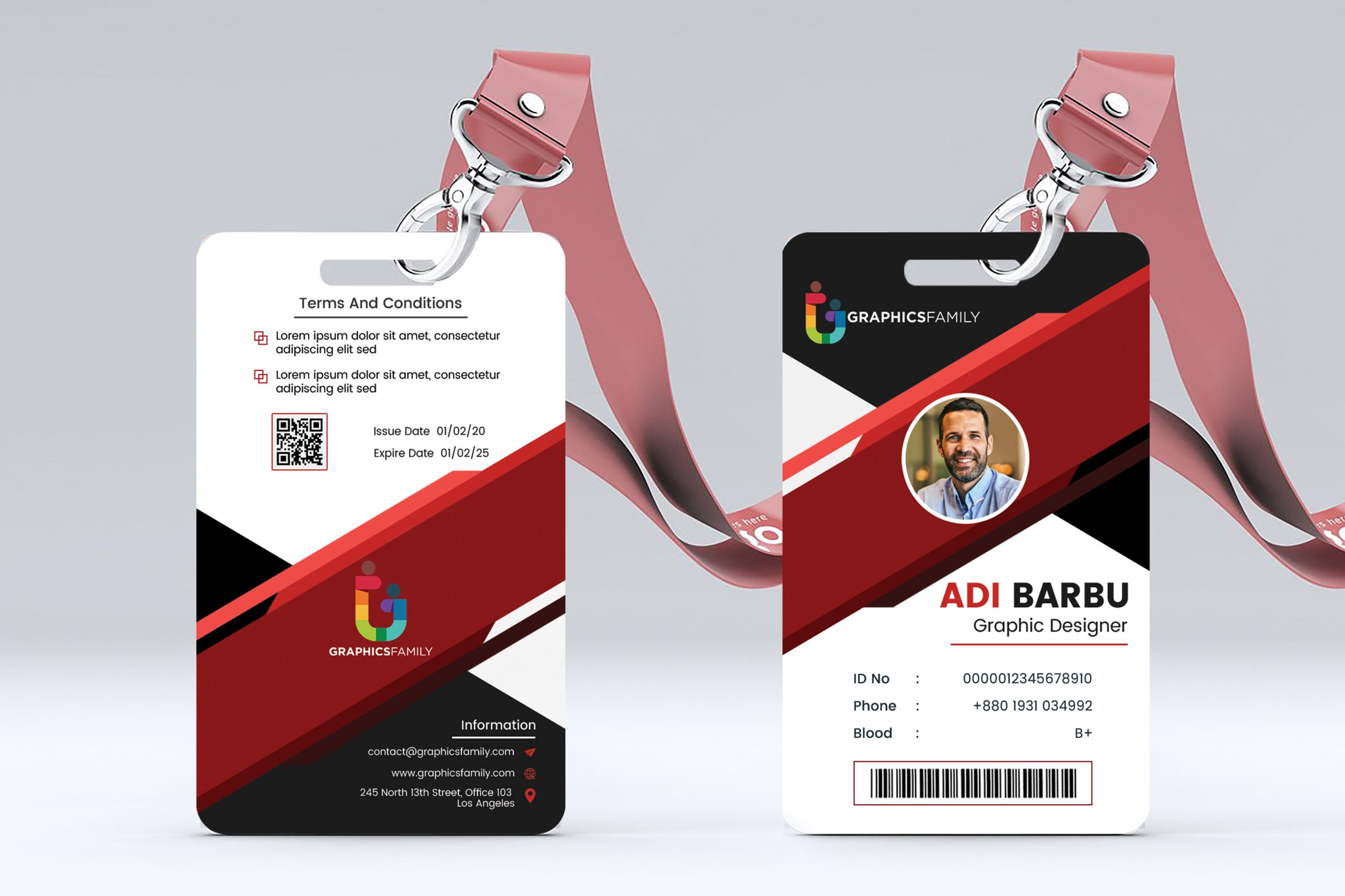 Red Employee Id Card Design Template