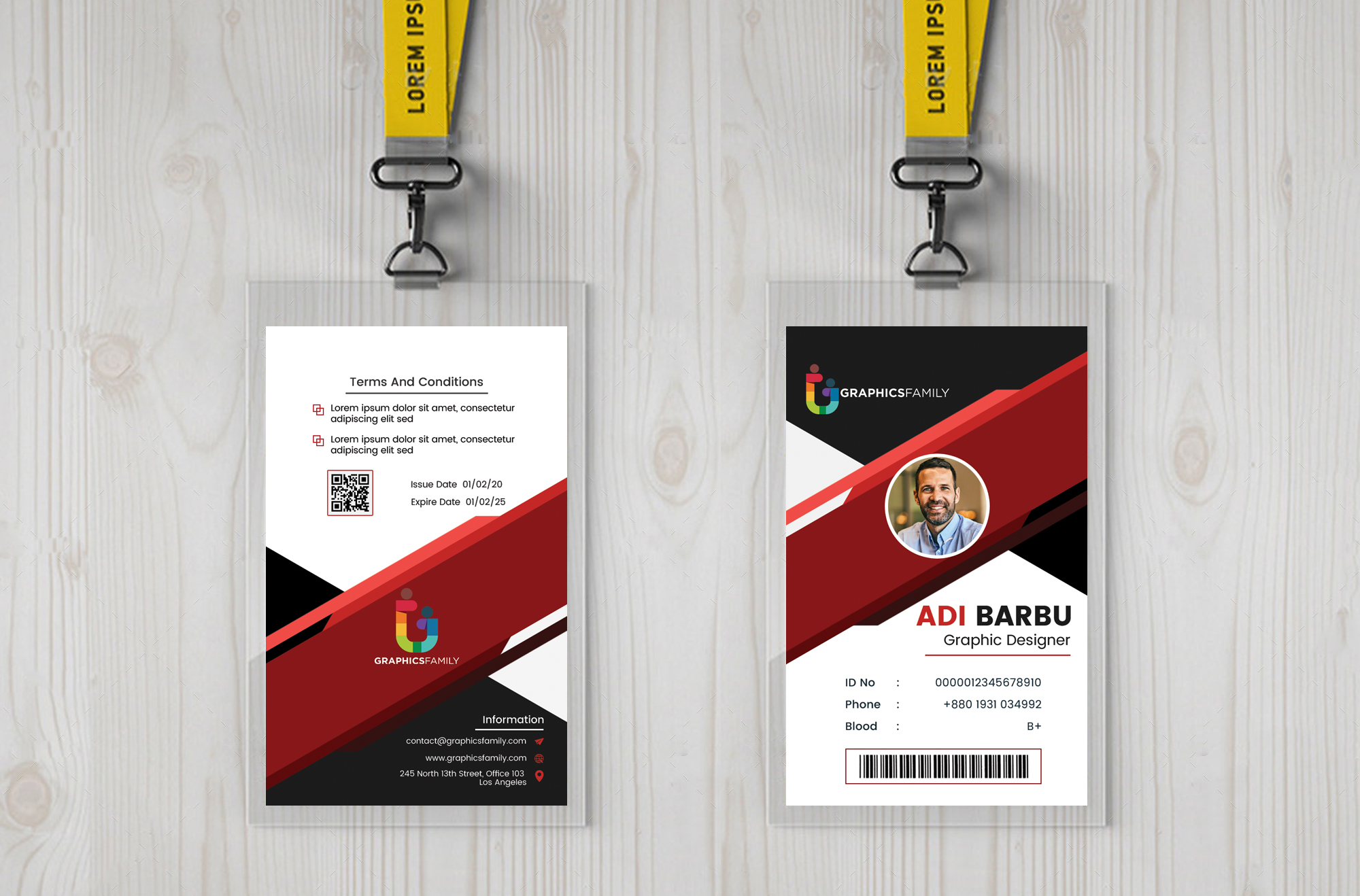 Red Employee Id Card Design Template