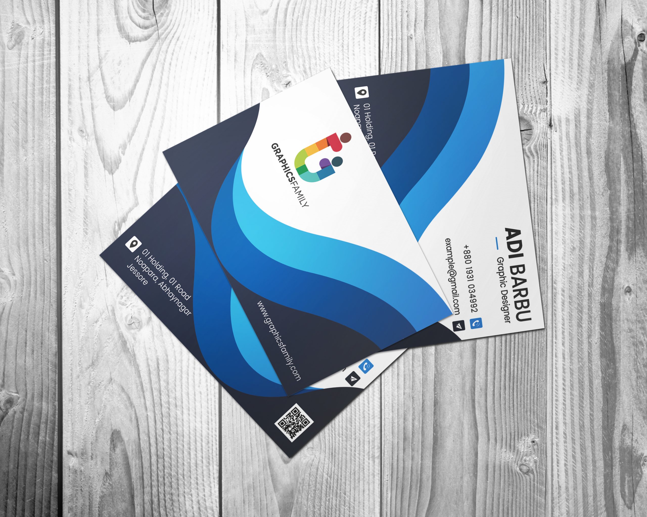 Blue Wavy Business Card