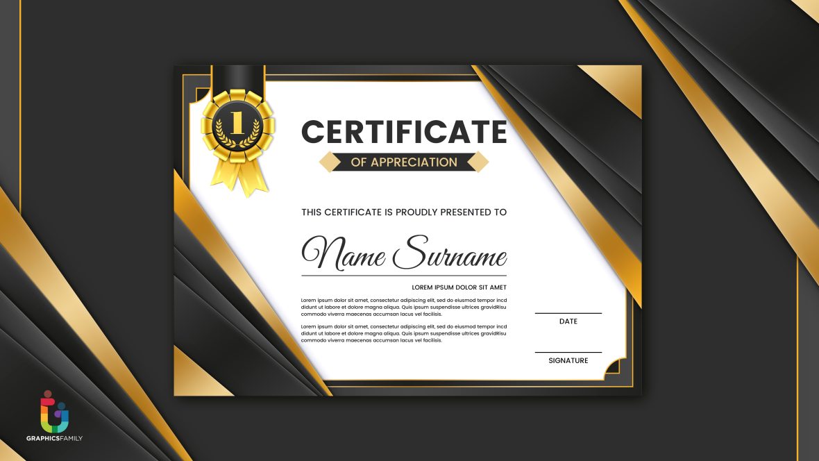 Free vector clean style black and Gold color certificate template