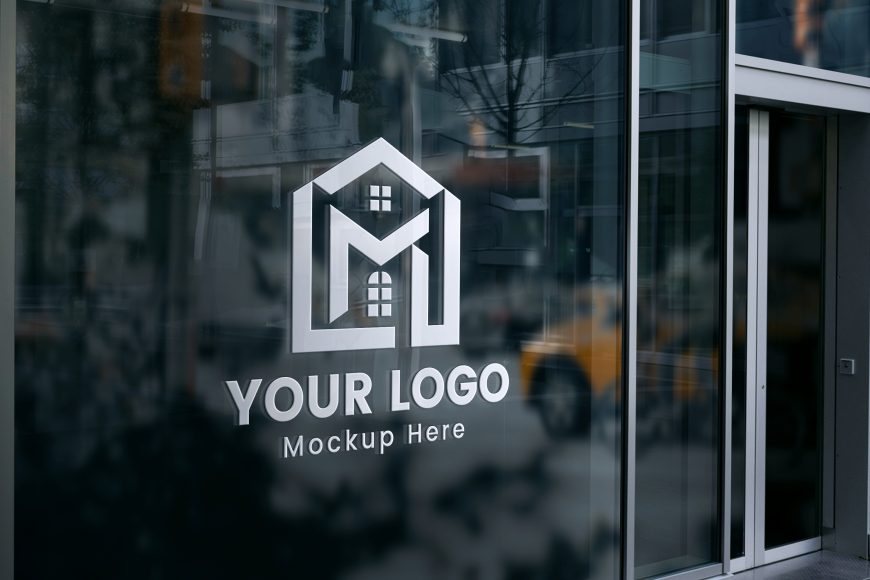 High-Quality Free PSD 3D Glass Window Logo Mockup