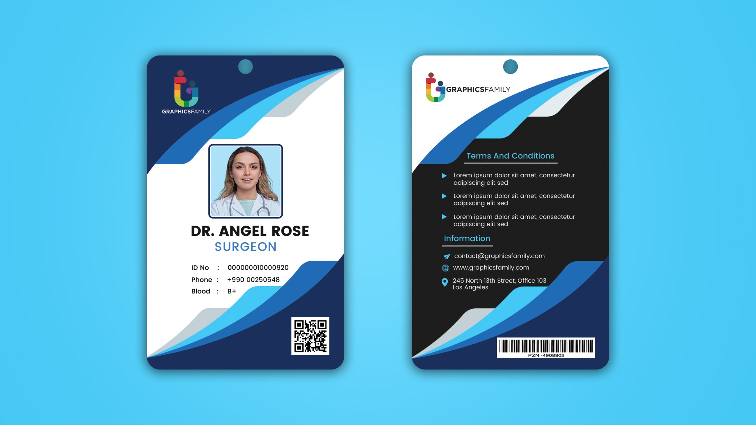 Id Card Work Card Employee Information Blue Template