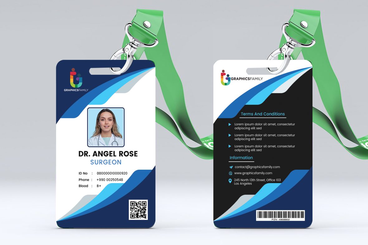 Id Card Work Card Employee Information Blue Template