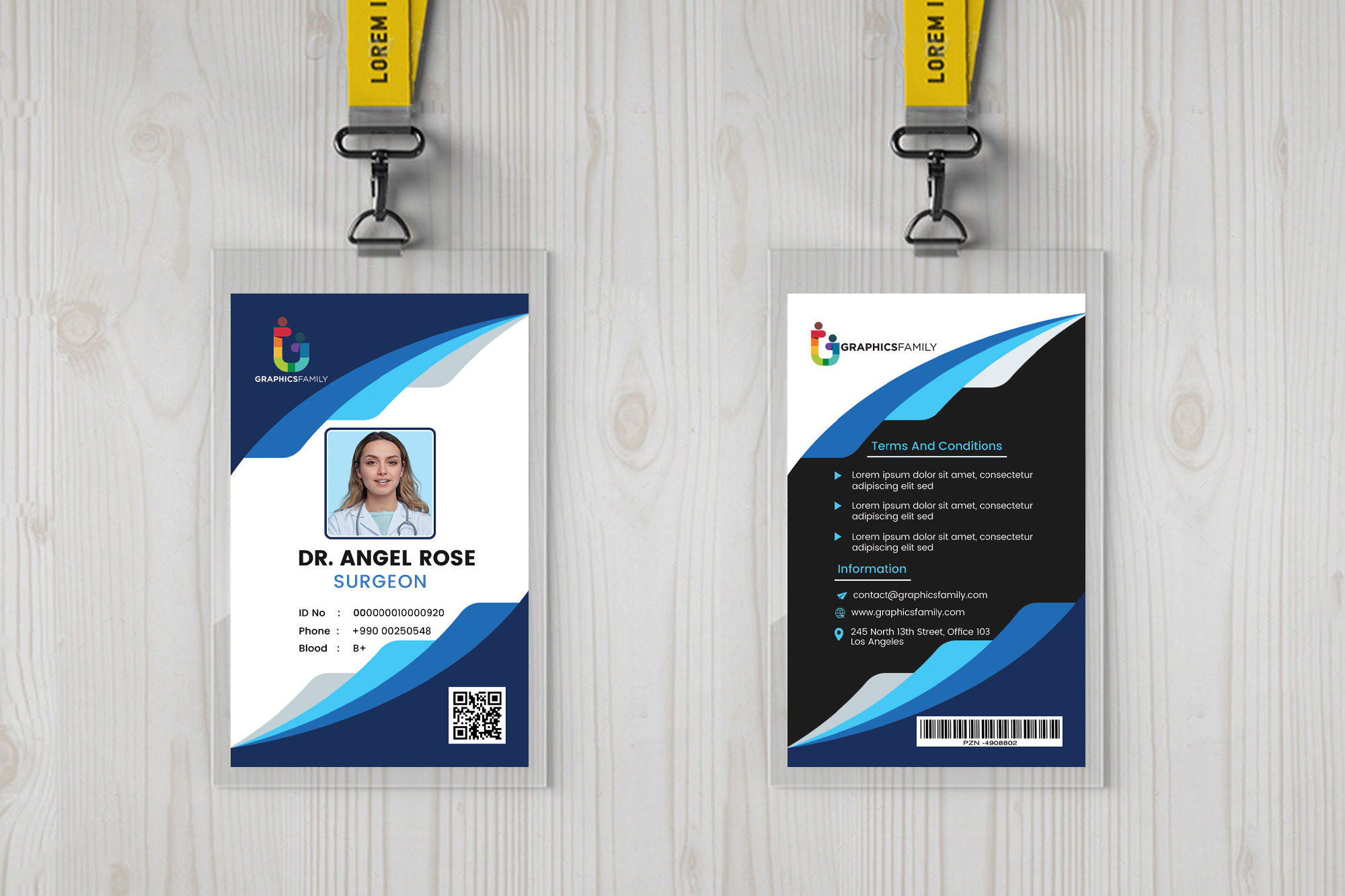 Id Card Work Card Employee Information Blue Template