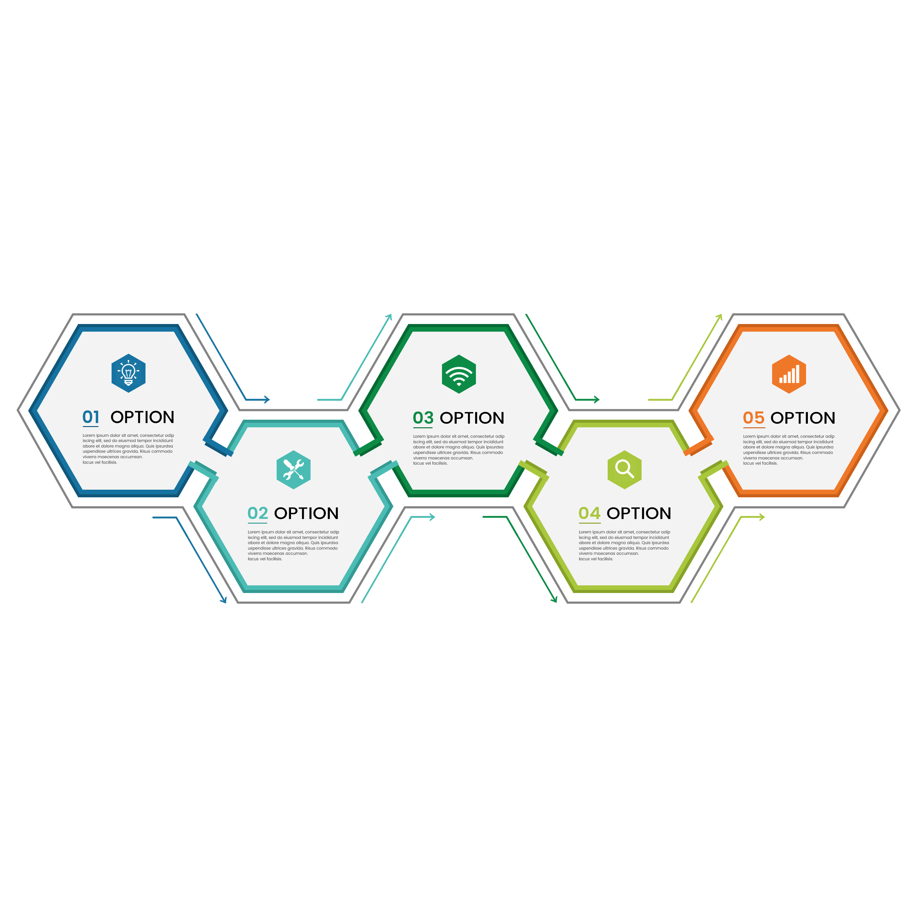 Line infographic template with 5 hexagons options vector image