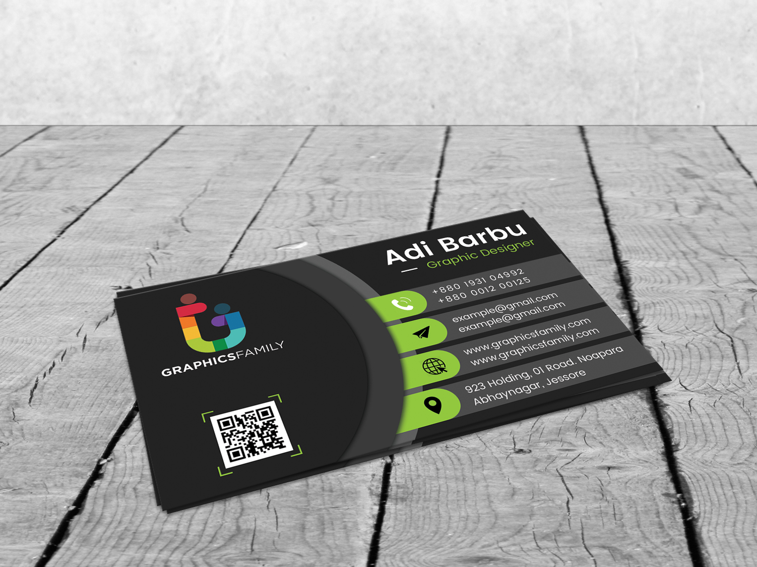 Modern Green And Black Business Card Template