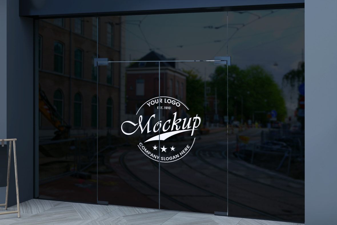 Realistic 3D Logo Design on Glass Wall Mockup by GraphicsFamily