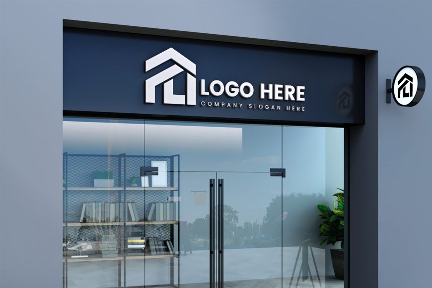 Storefront and Outdoor Sign 3D Logo Mockup