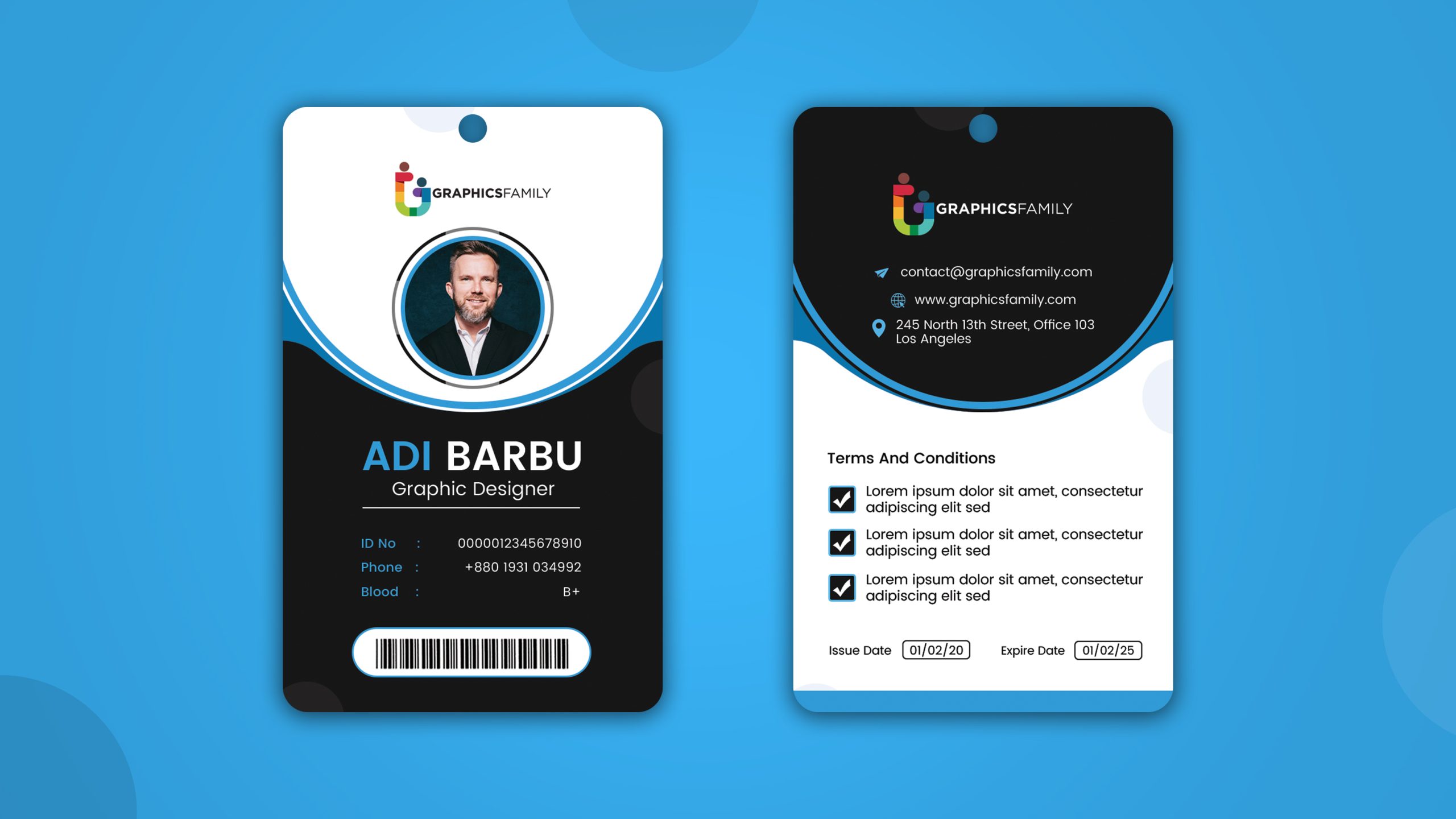 Clean modern employee identity card design