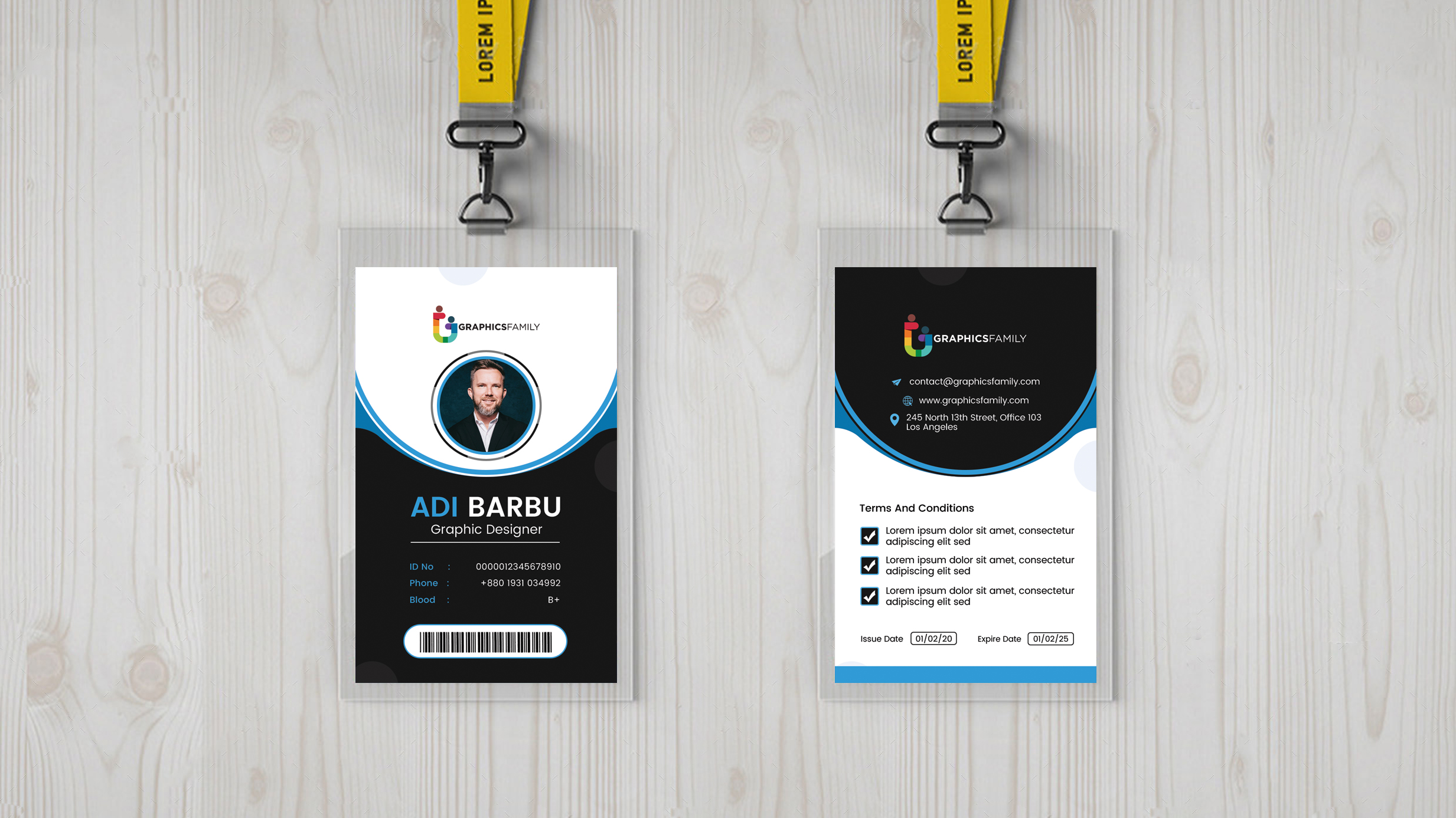 Clean modern employee identity card design