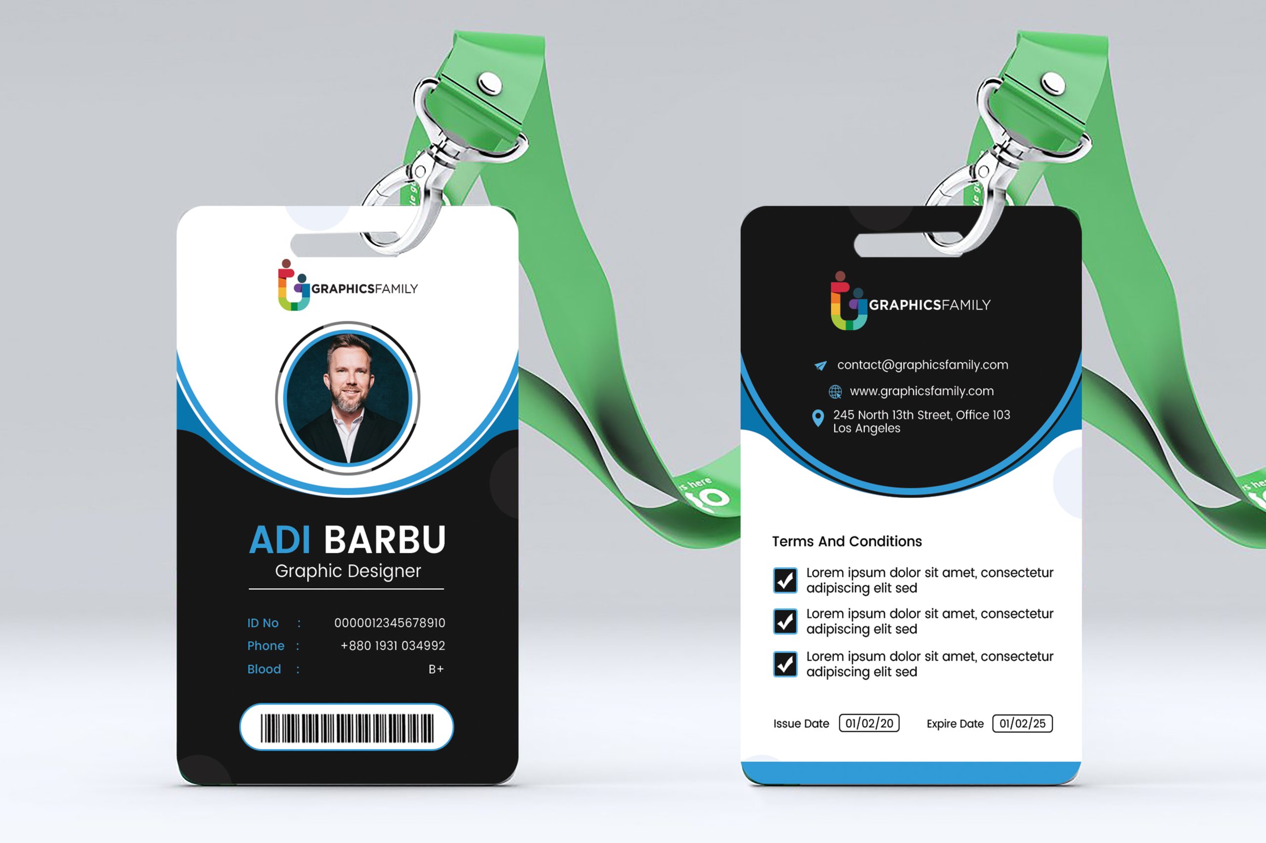 Clean modern employee identity card design