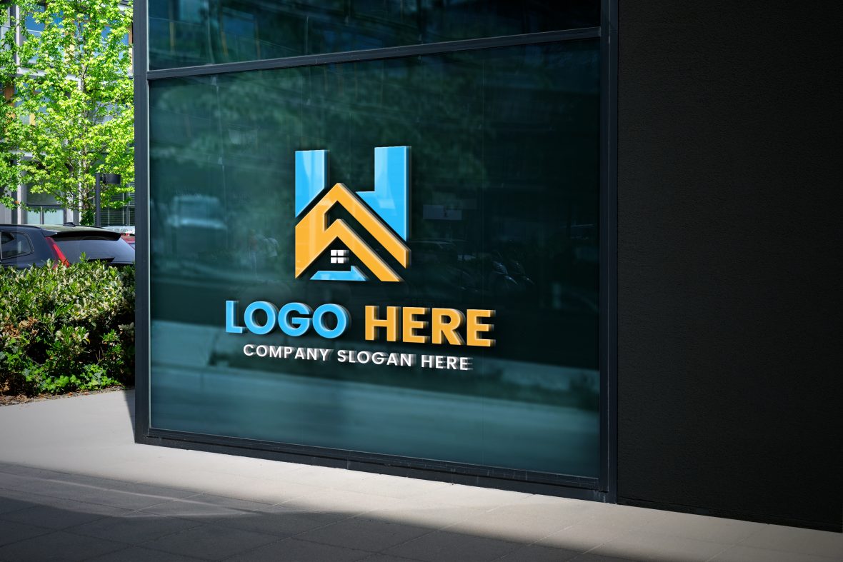 Free Editable Out-Of-Glass Office Building 3D Logo Mockup