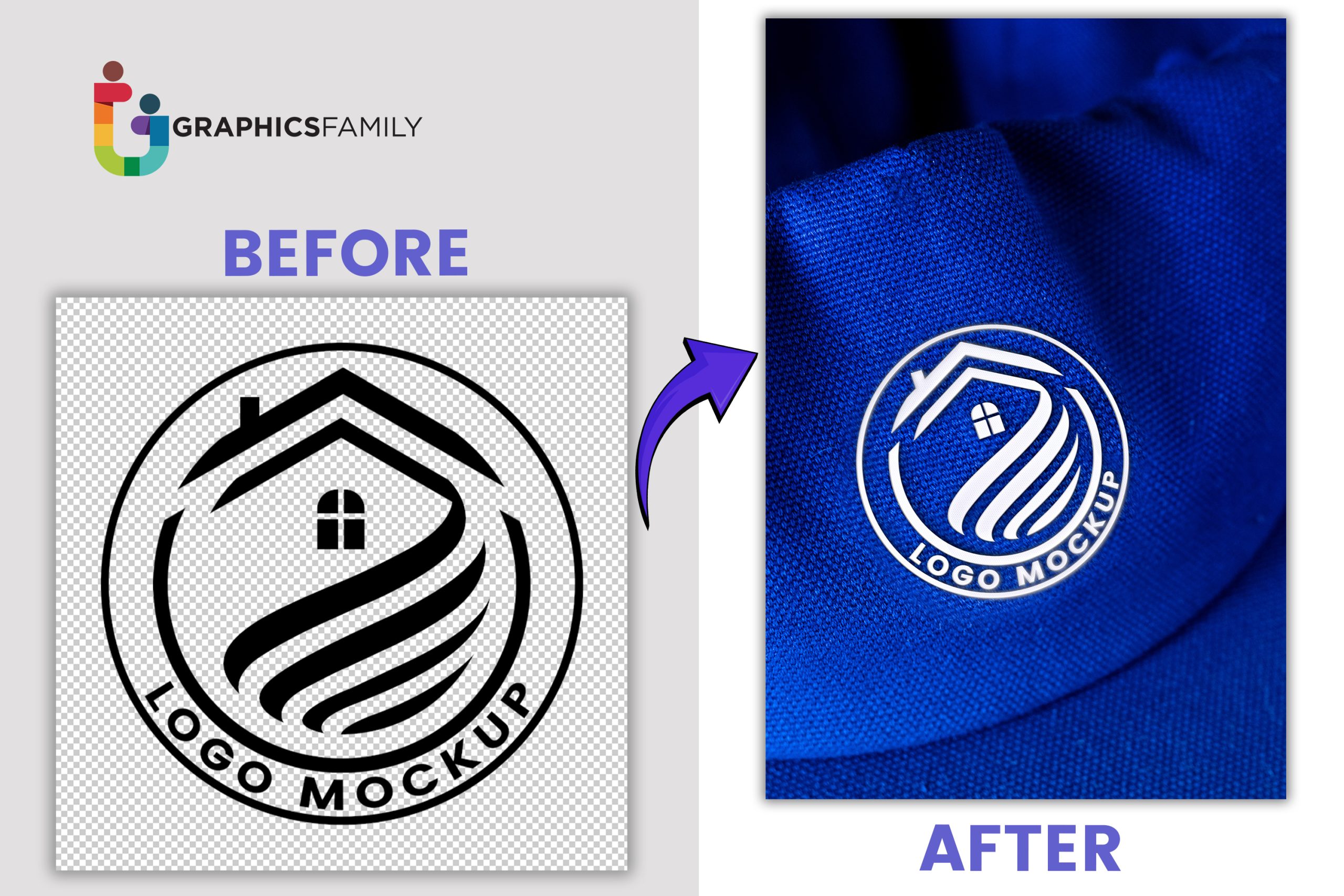 Blue and White Textile Logo Mockup by GraphicsFamily